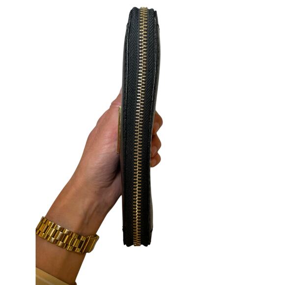 Ralph Lauren Black Leather & Gold Plate Full Zipper‎ Women's Card Wallet - Picture 7 of 14